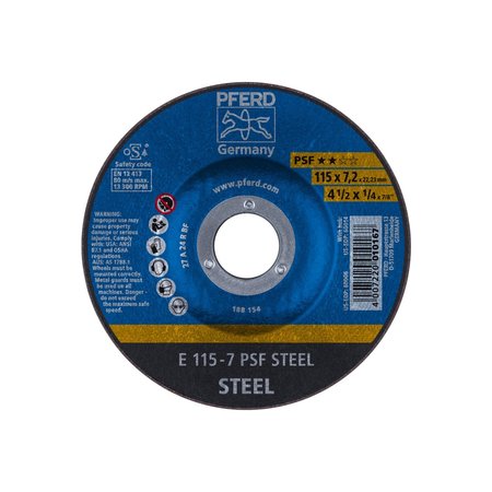 PFERD 4-1/2" x 1/4 Grinding Wheel, 7/8" A.H. - PSF STEEL - Type 27 60006